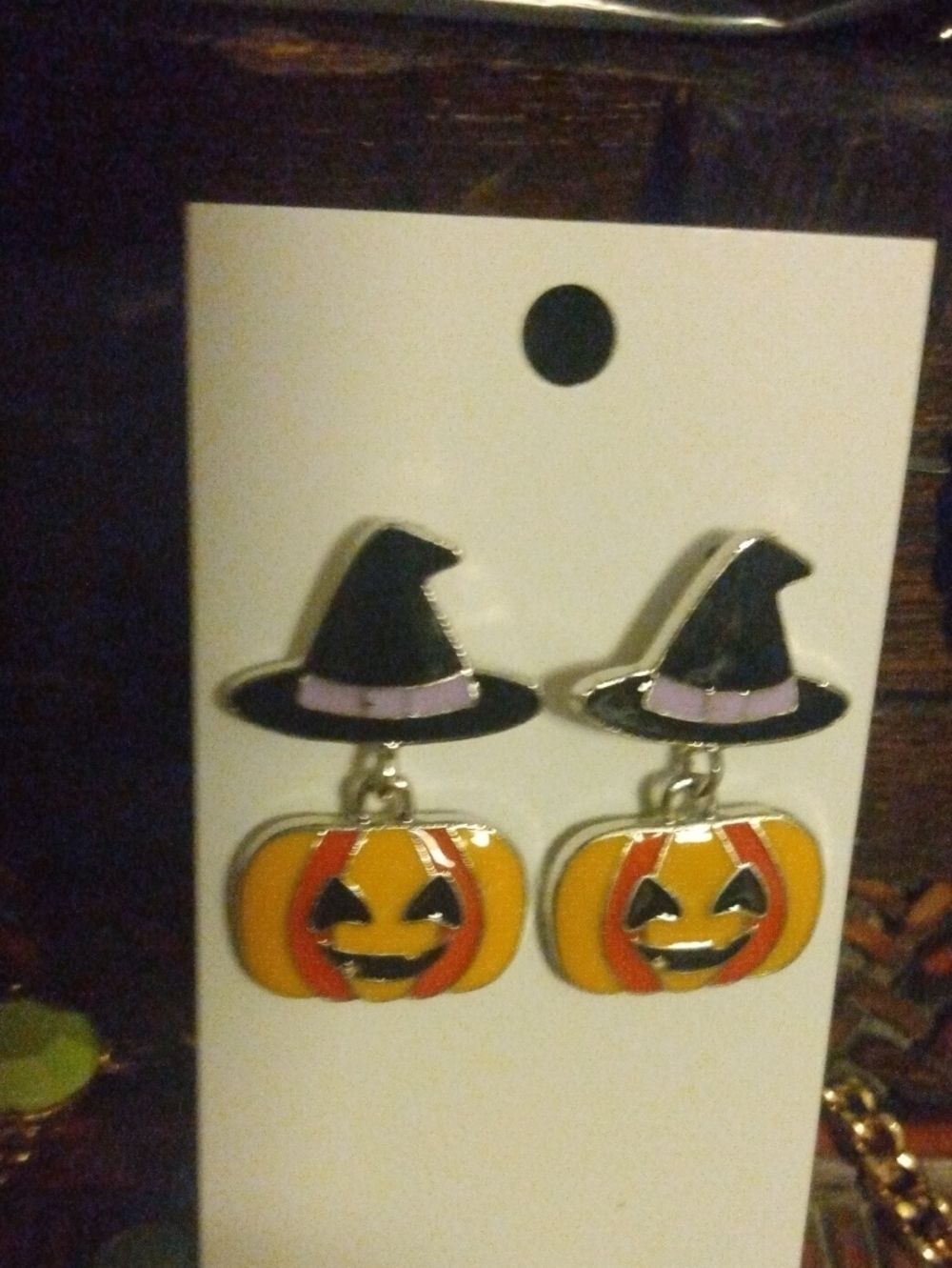 Halloween Pumpkin Witch Hat Earrings